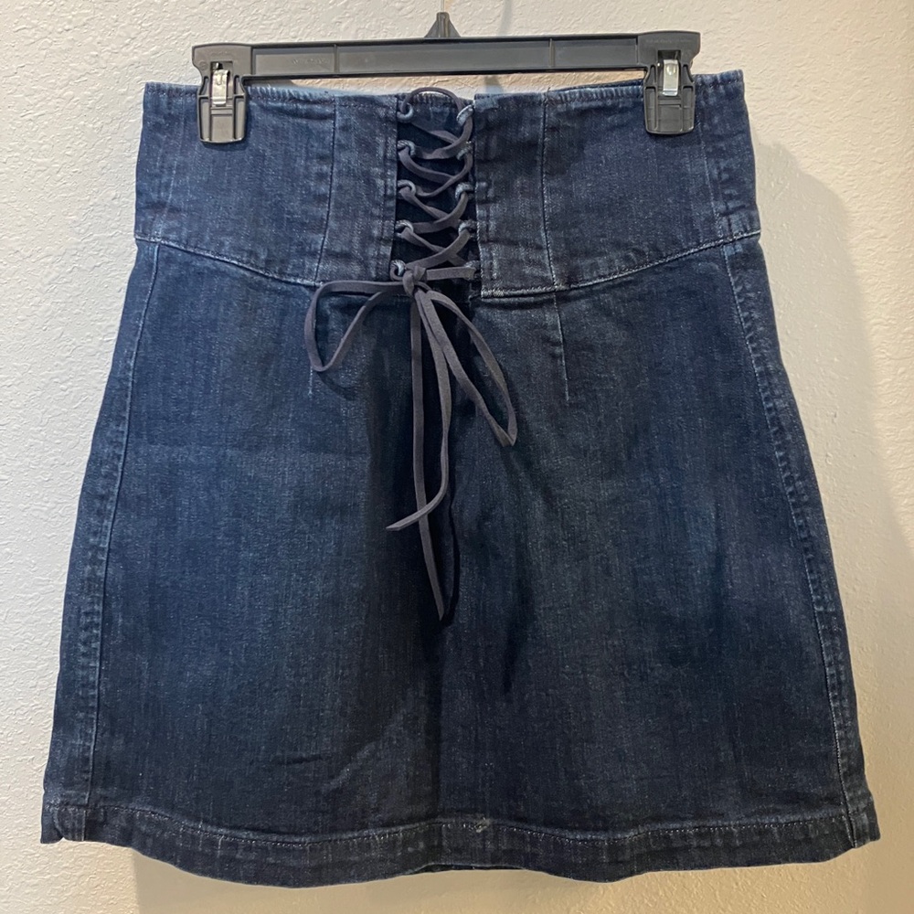 Express Blue A-Line Mini Skirt with Tie Front